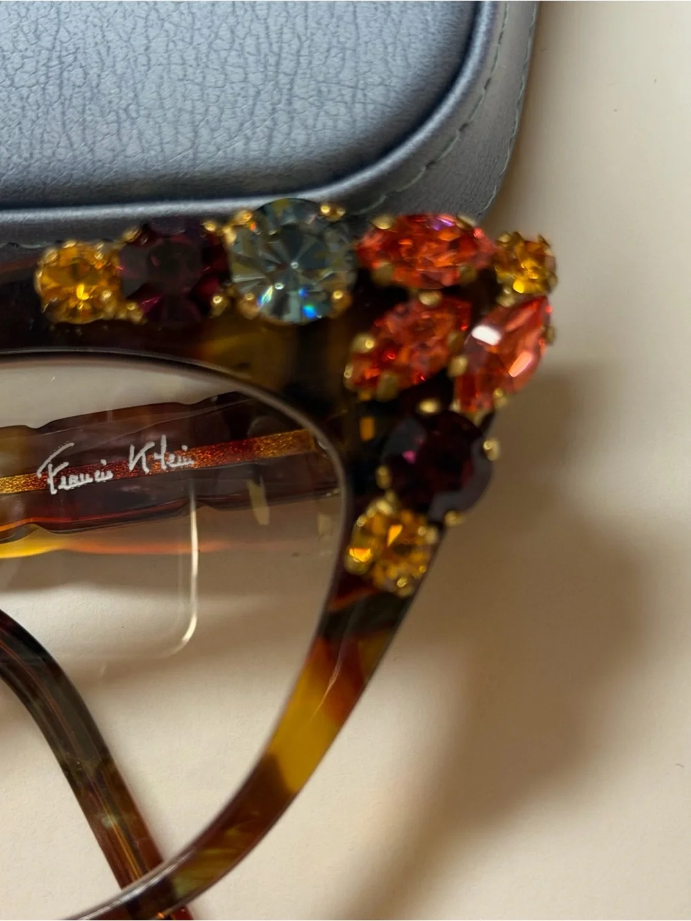 Francis Klein Women's Tortoiseshell Cat-Eye Glasses with Decorative Accents